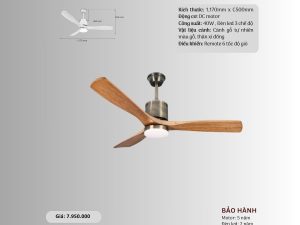 Quạt trần 3 cánh gỗ tự nhiên HS-QViFa-01