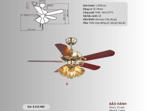Quạt trần đèn 5 cánh gỗ HS-QT42001