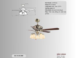 Quạt trần đèn 5 cánh gỗ HS-QT5213